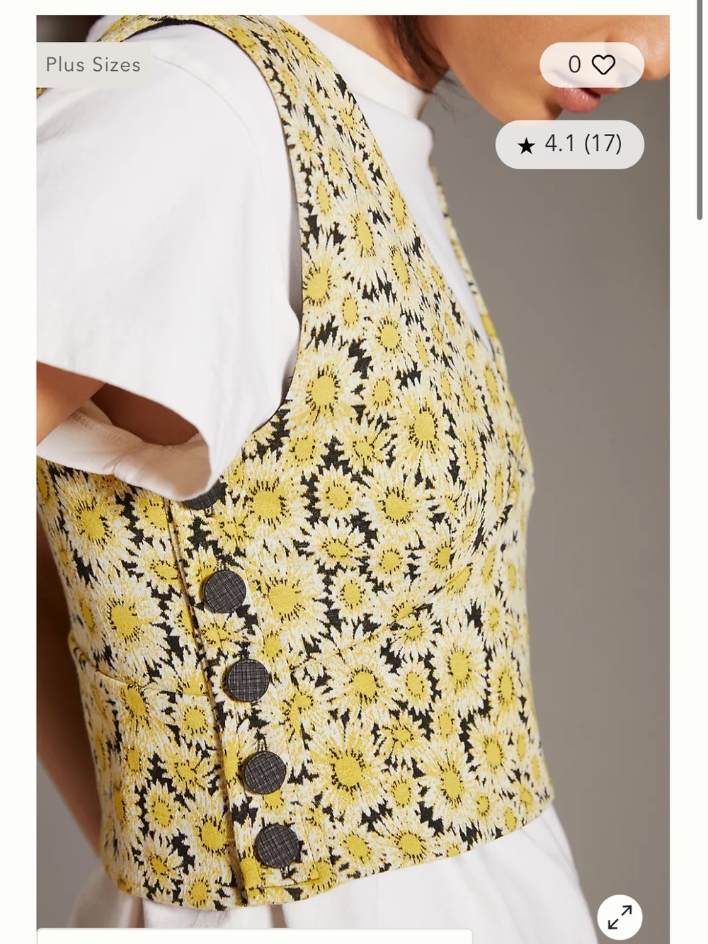 Maeve by Anthropologie Daisy Floral Cropped Vest Top Yellow Black Size Small